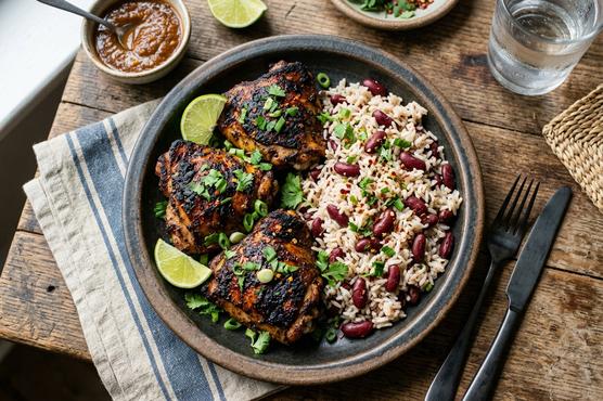 Jerk Chicken with Rice & Beans